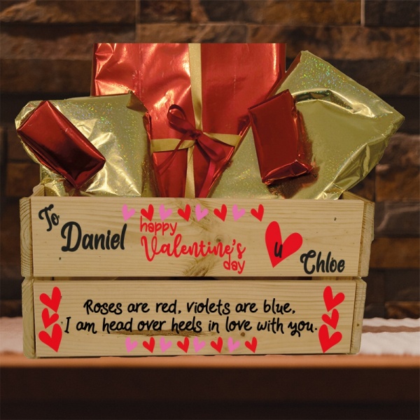 Personalised Valentine's Day Crate Customised Valentine's Box Roses Are Red Gift For Him Or Her